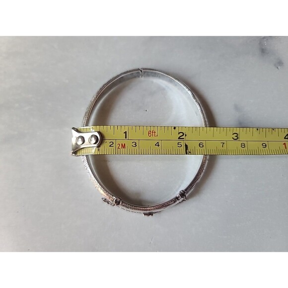 Sterling Silver 925 Etched Hinged Bangle Bracelet Vintage, READ Description - Picture 9 of 10
